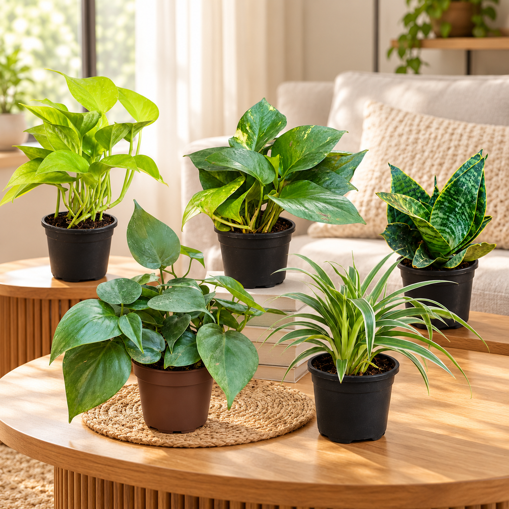 Set of 5 Beginner Friendly Indoor Plants - Easy Start Greens